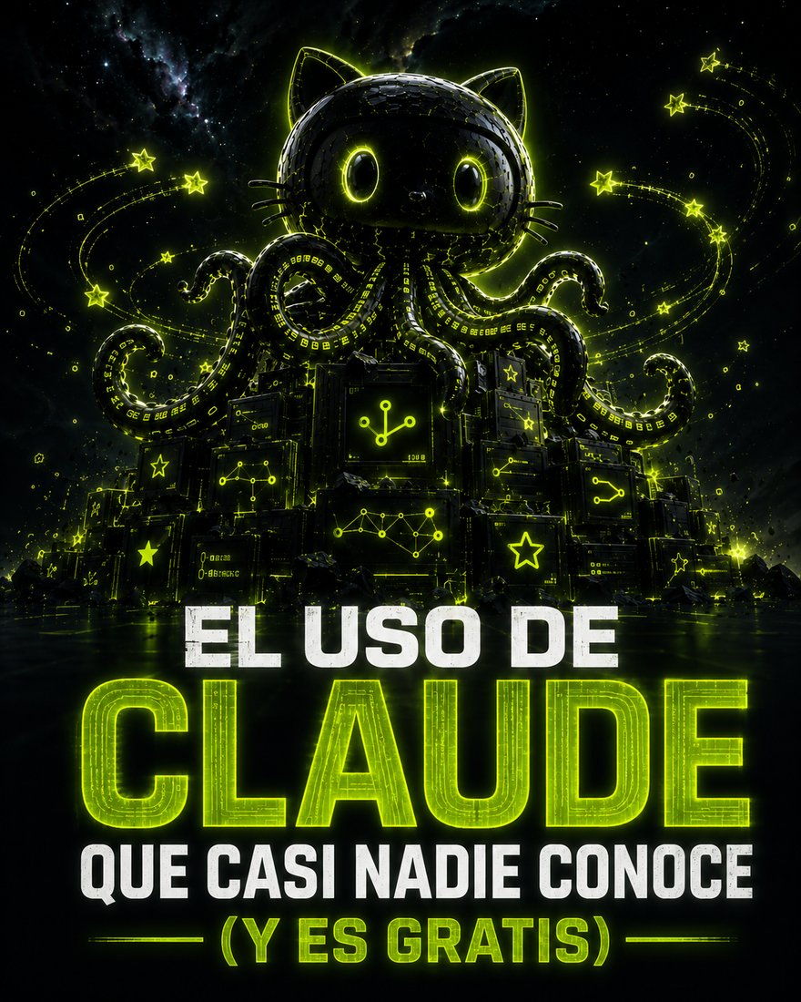 Ilustración estilo Octocat de GitHub con energía verde: el uso de Claude y GitHub que casi nadie conoce