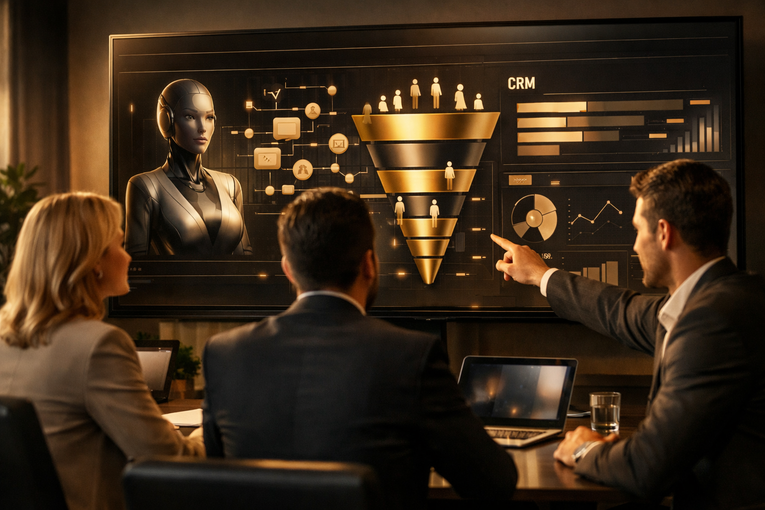 Painel de fluxos comerciais com agentes de IA